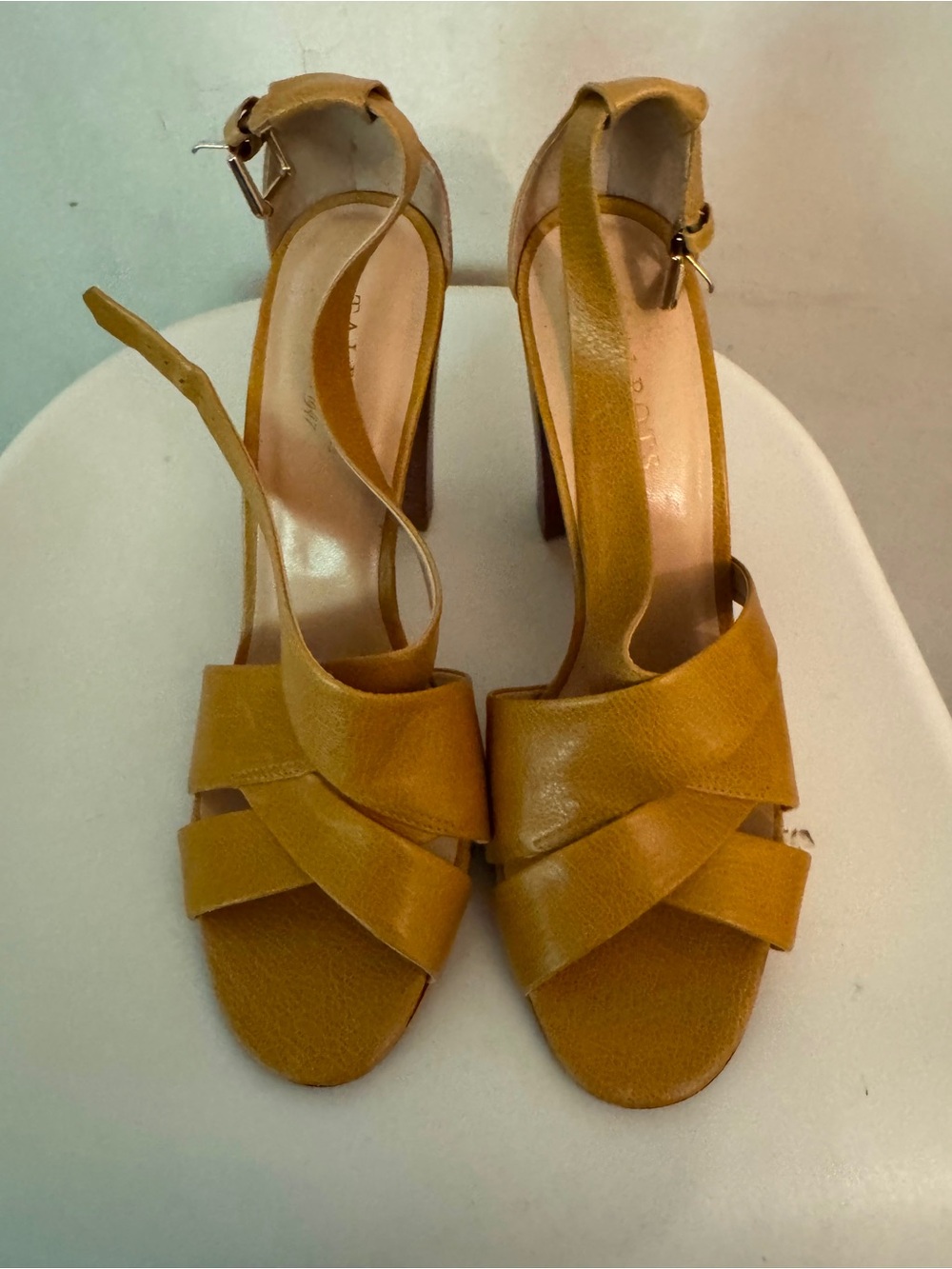 Talbots Mustard Yellow Strappy Block Heels